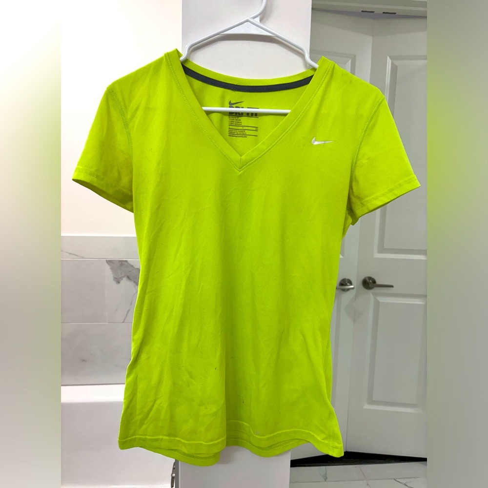 Bright Neon Yellow Nike Athletic Vneck Shirt Small